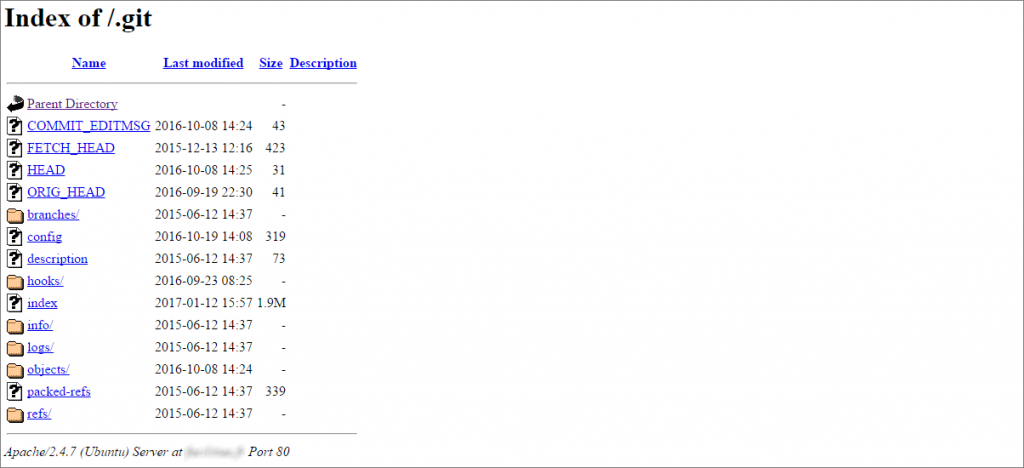 Directory listing du .git